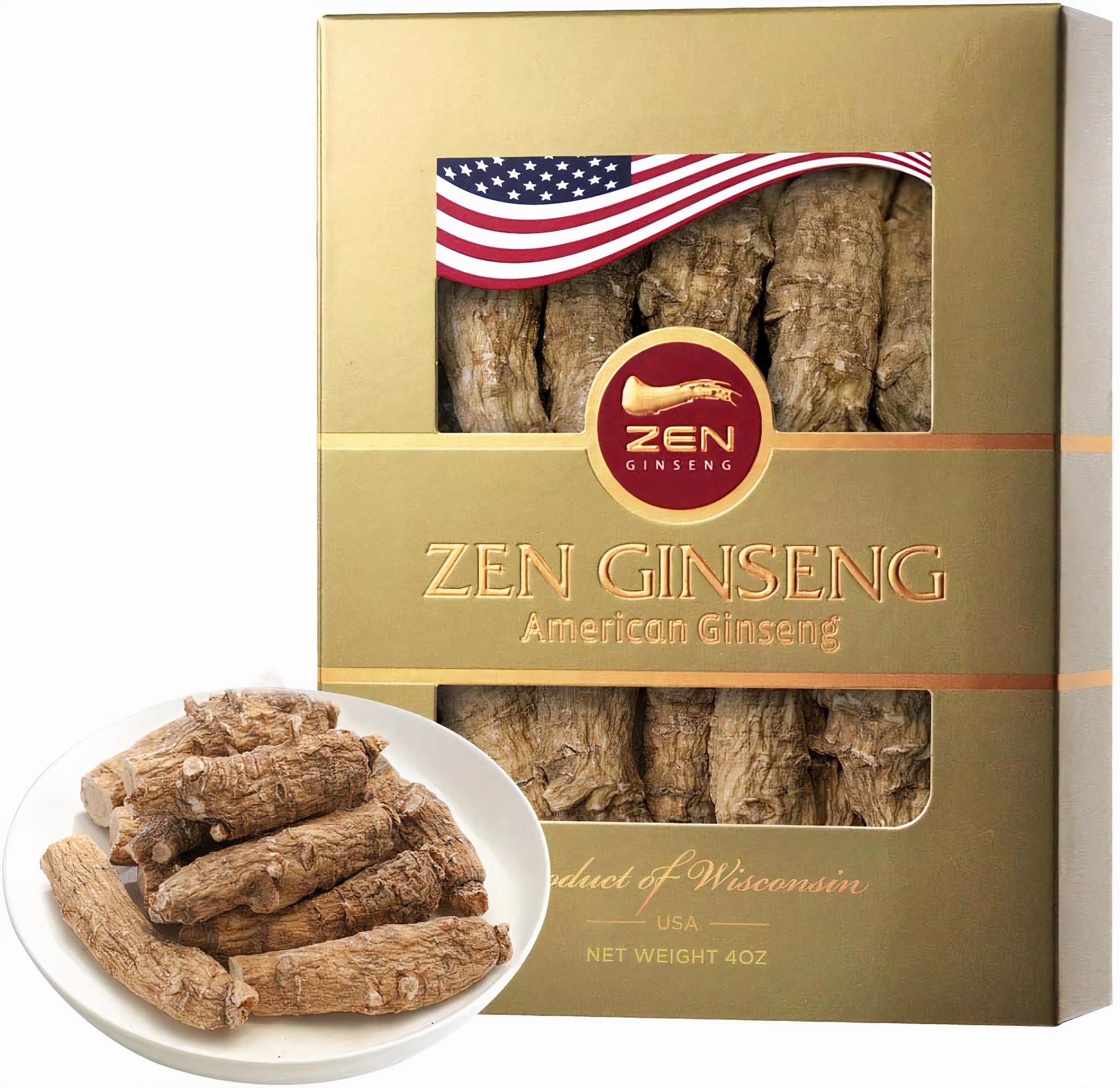 Zen Ginseng large short American Wisconsin ginseng root 4oz box, quality for daily stamina.
