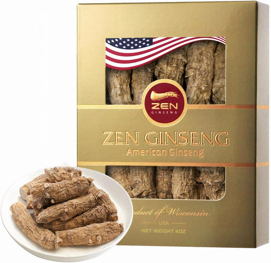 Zen Ginseng large short American Wisconsin ginseng root 4oz box, quality for daily stamina.