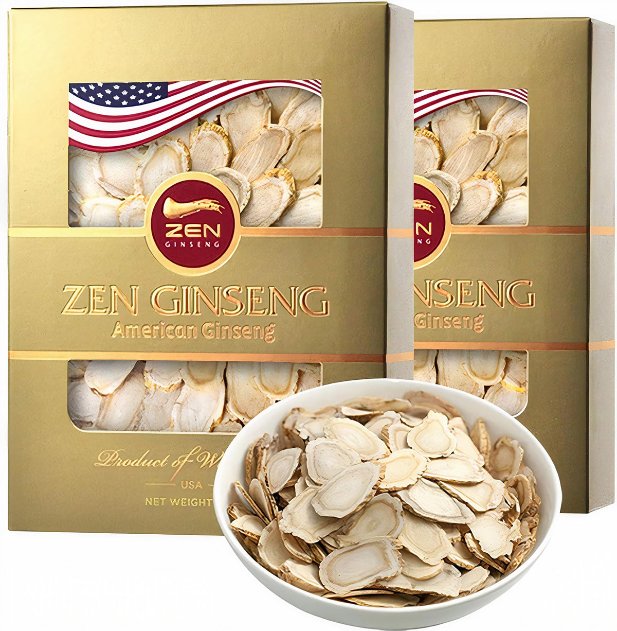 Zen Ginseng Wisconsin slices front of box, potential energy boost