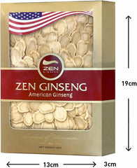 USA-made Zen Ginseng slices emphasize quality and vegan formula.
