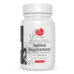 Zen Haus iodine bottle front shows high potency formula for thyroid support.