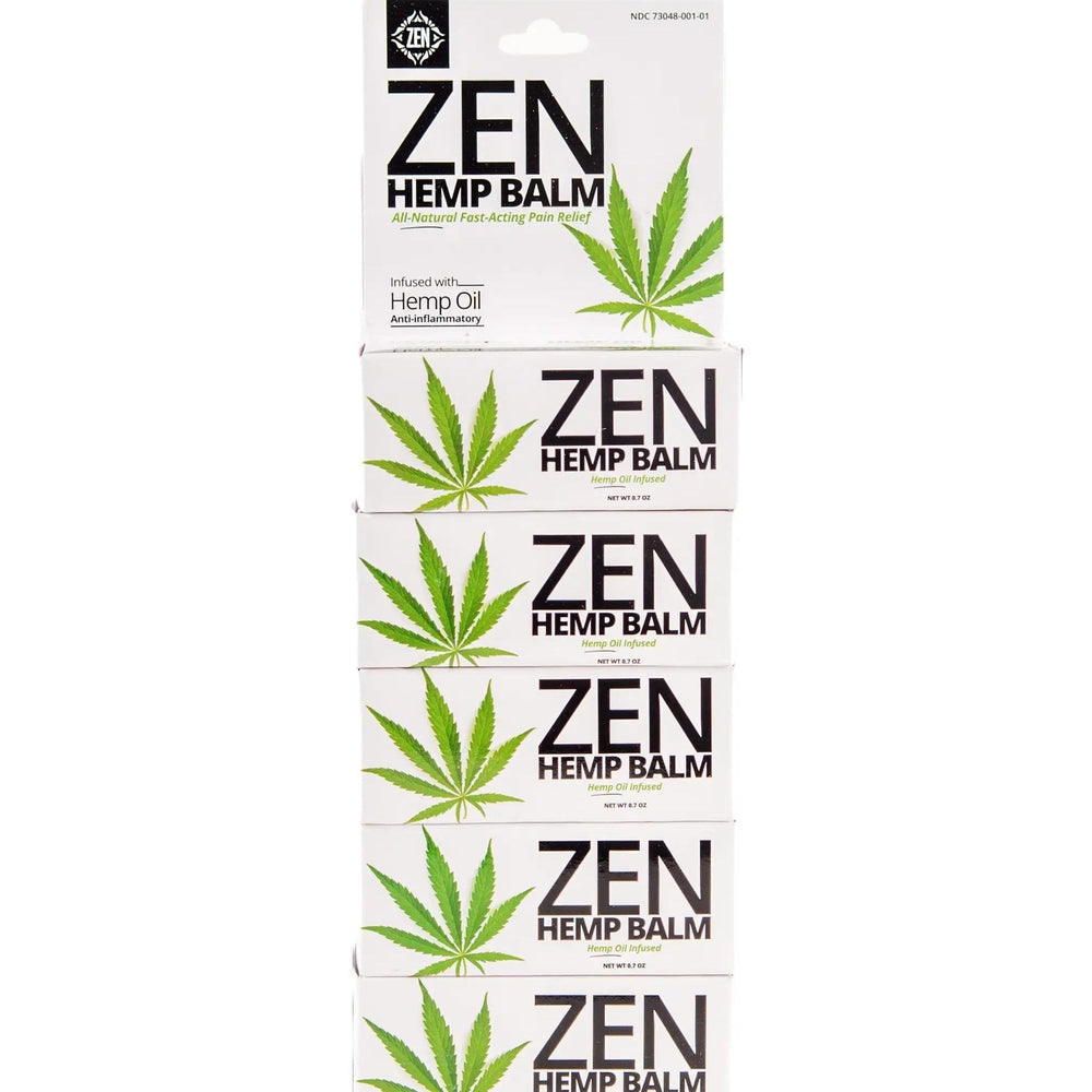 ZEN Hemp Balm jar close-up showing rich texture for soothing muscles