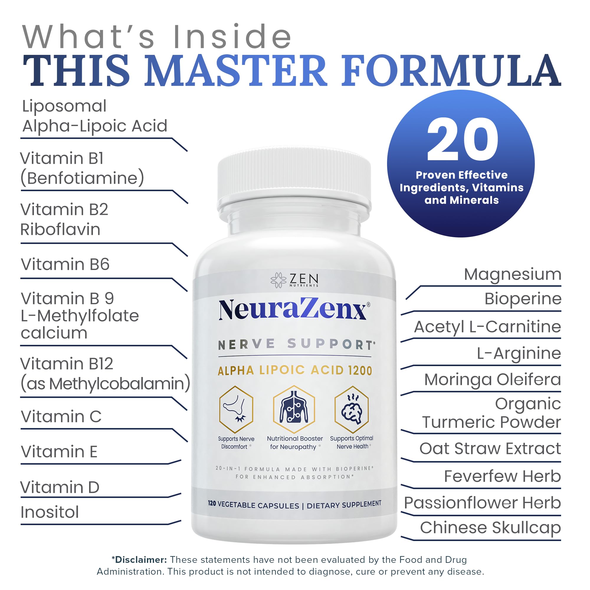 Zen Nutrients NeuraZenX capsules stack demonstrates daily supplement form