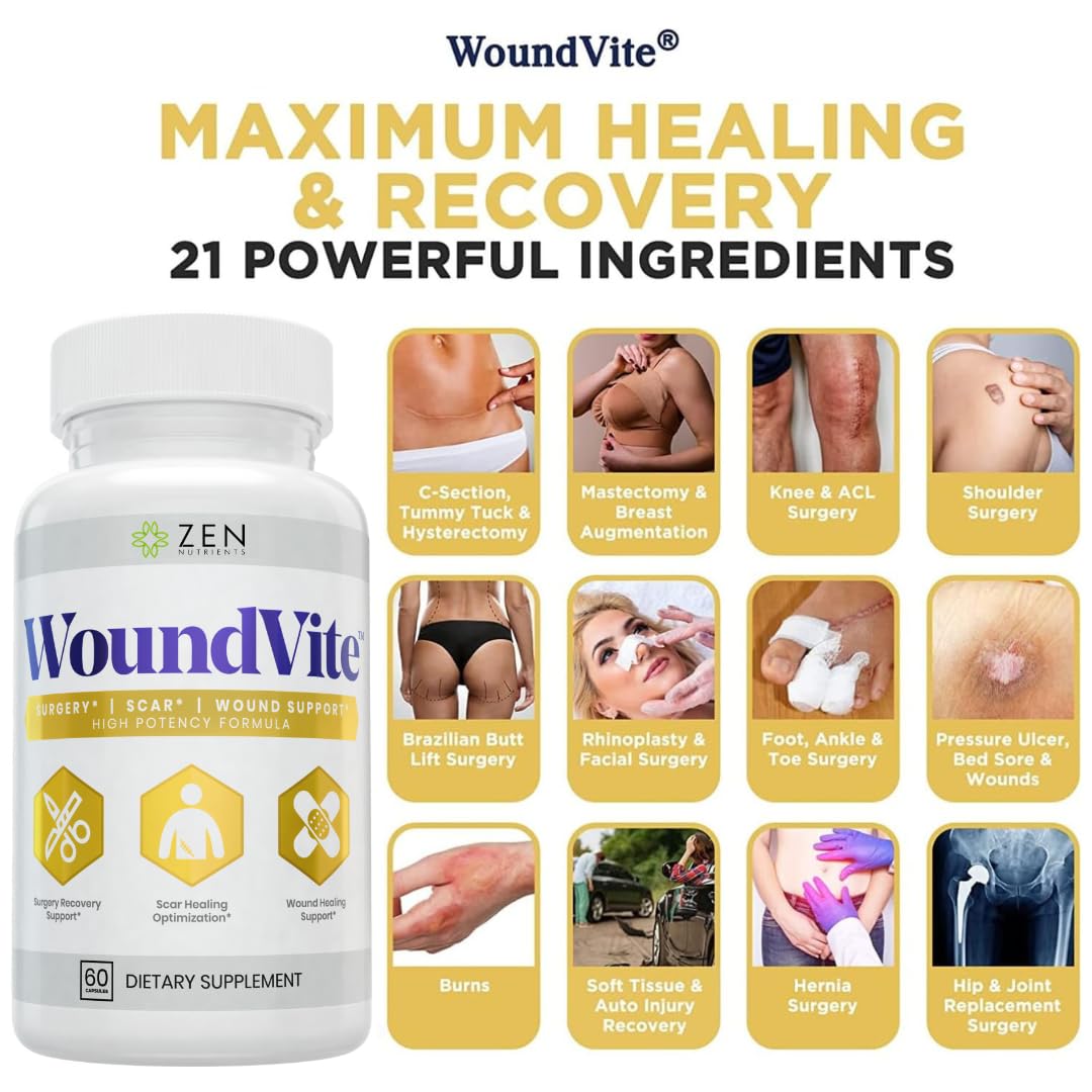 Zen Nutrients WoundVite bottle displaying vegan formula for wound care.