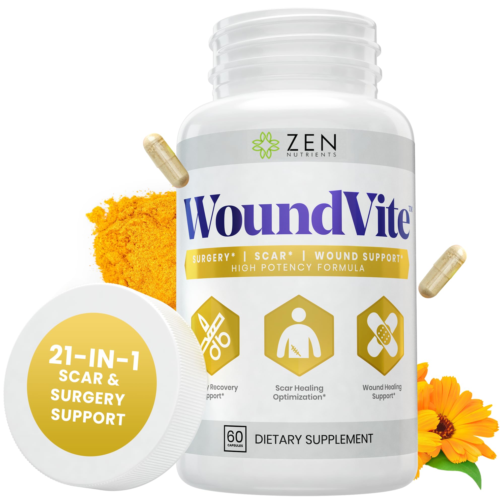 Zen Nutrients WoundVite capsules for post-surgery recovery support.