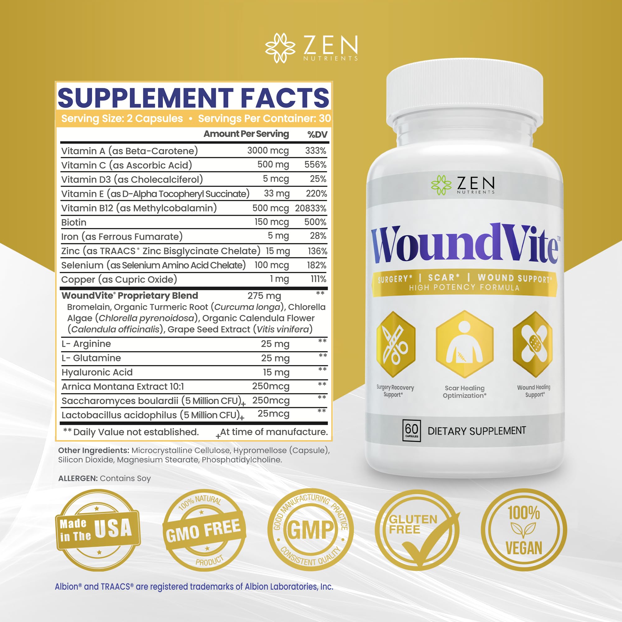 Zen Nutrients WoundVite label highlights potent wound care blend.