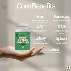 Zen Principle beef heart capsules highlighting protein-forward formula for everyday vitality.