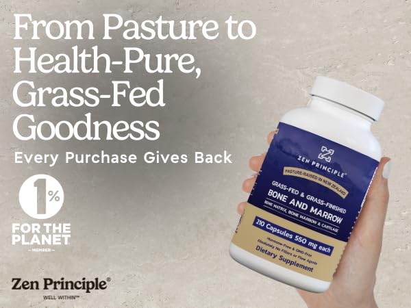 Zen Principle capsules being poured to illustrate convenient, daily supplementation.