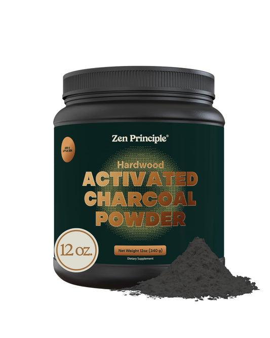 Zen Principle Charcoal container with scoop for easy at-home use.