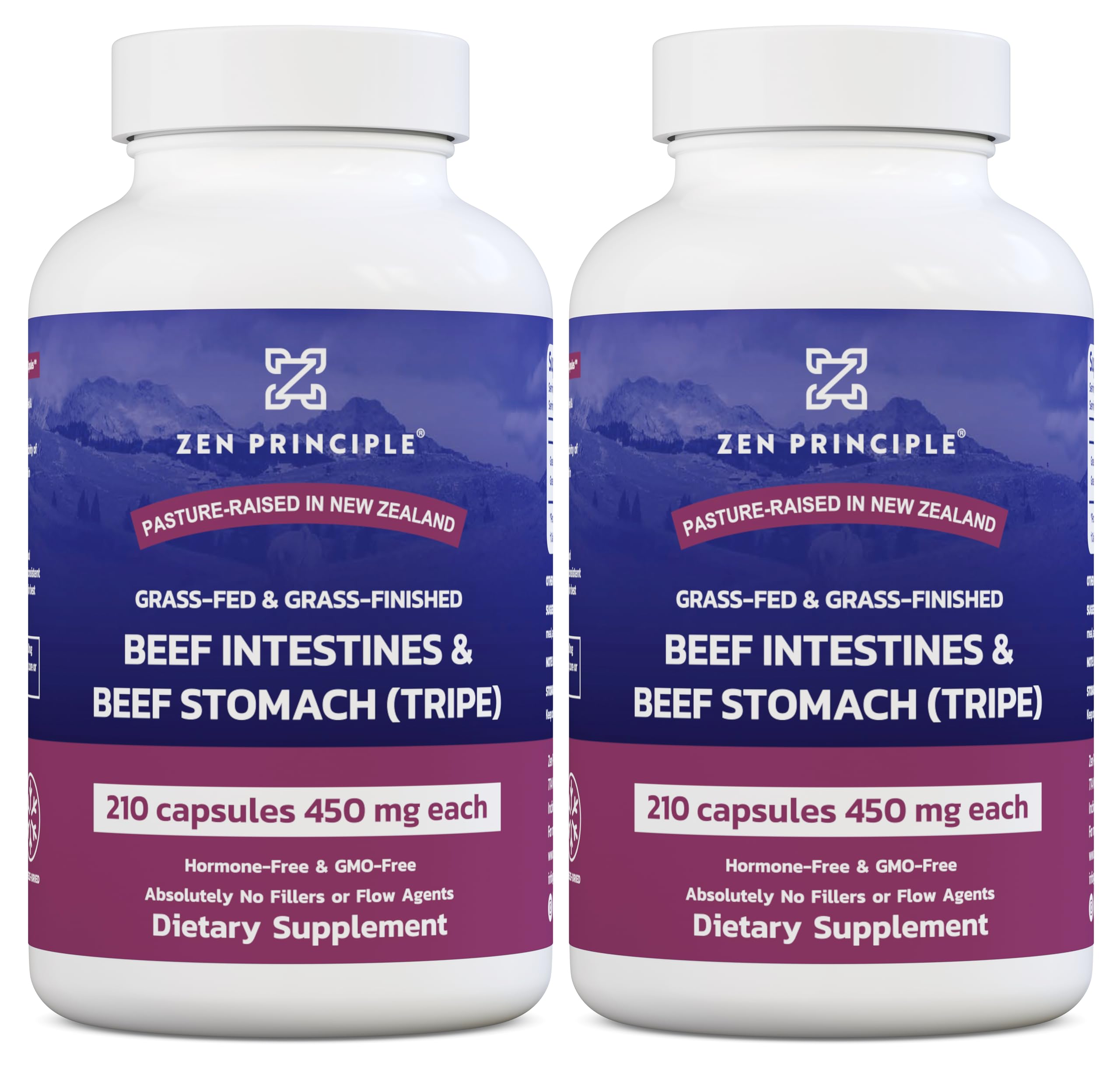 Zen Principle Grass-Fed Tripe Capsules in a bottle illustrating gut-supportive nutrients.