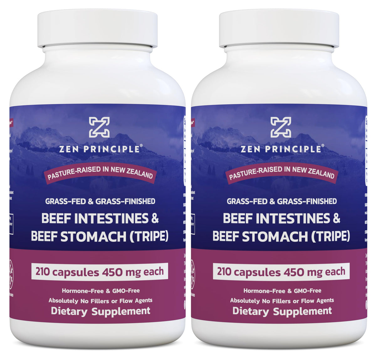 Zen Principle Grass-Fed Tripe Capsules in a bottle illustrating gut-supportive nutrients.