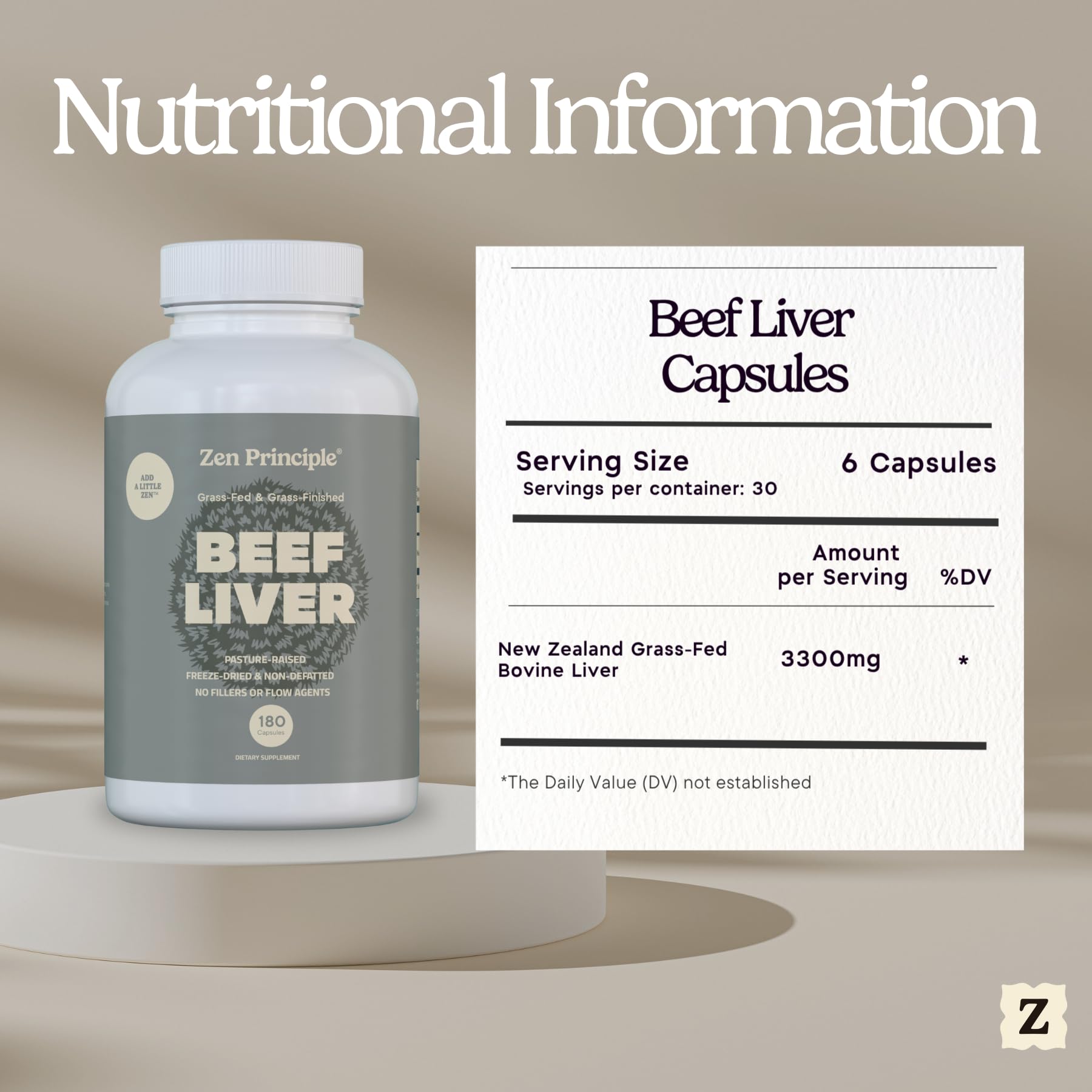 Zen Principle capsules suggesting hair and nails support from zinc and choline.