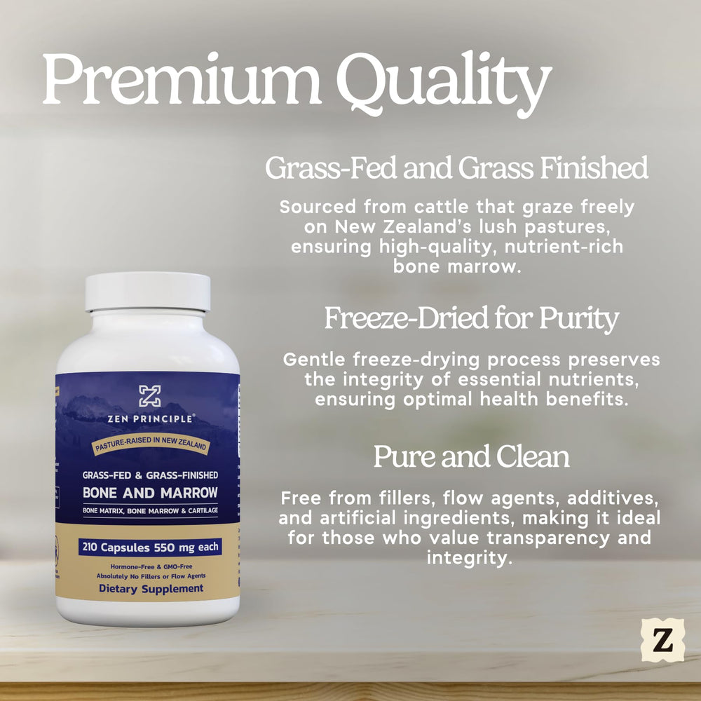 Zen Principle label highlights grass-fed NZ origin and traceability for quality.