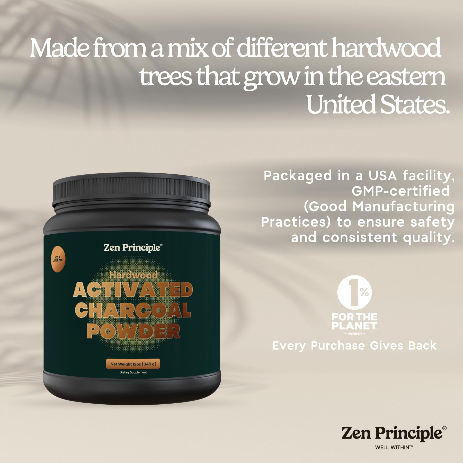 Zen Principle USA-made label highlighting premium sourcing.