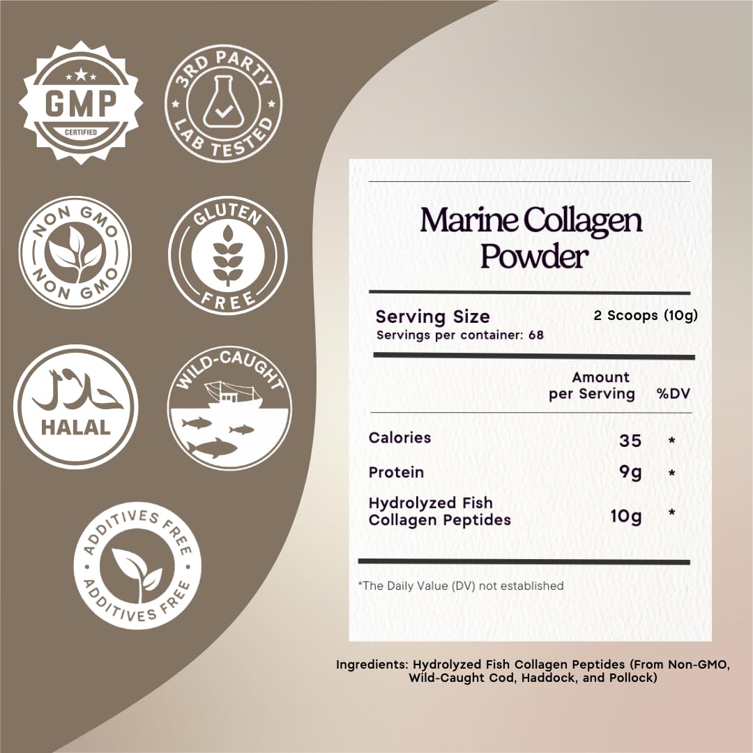 Zen Principle Marine Collagen Powder tub and label highlighting hydrolyzed Type I & III for skin and joints.