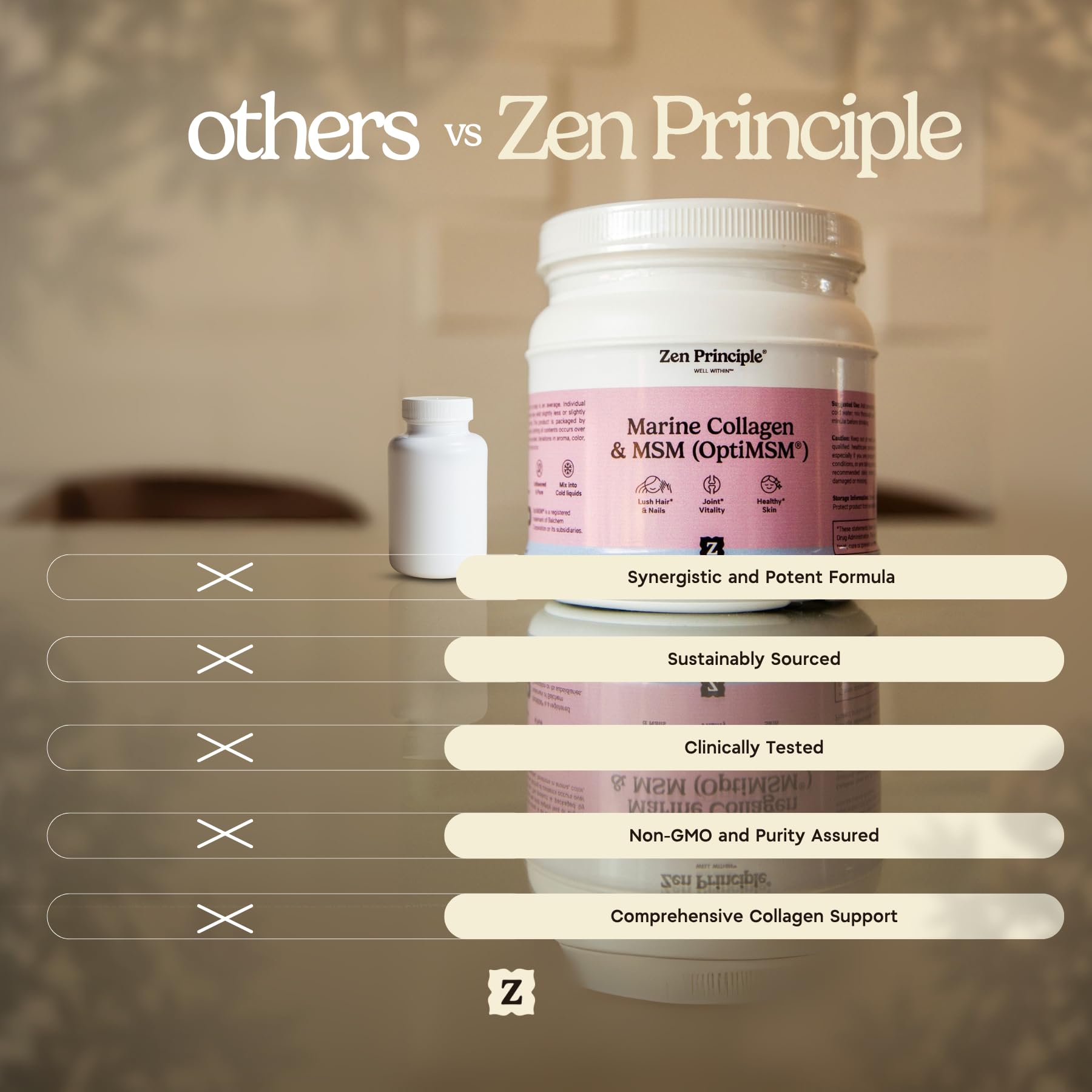 Zen Principle OptiMSM USA-made label signals premium, trusted joint and tissue support.