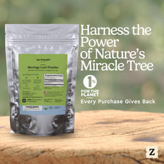 Zen Principle organic moringa powder packaging highlights sustainable sourcing