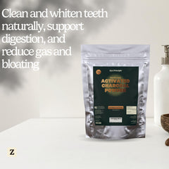Zen Principle skincare charcoal powder application for gentle facial care.