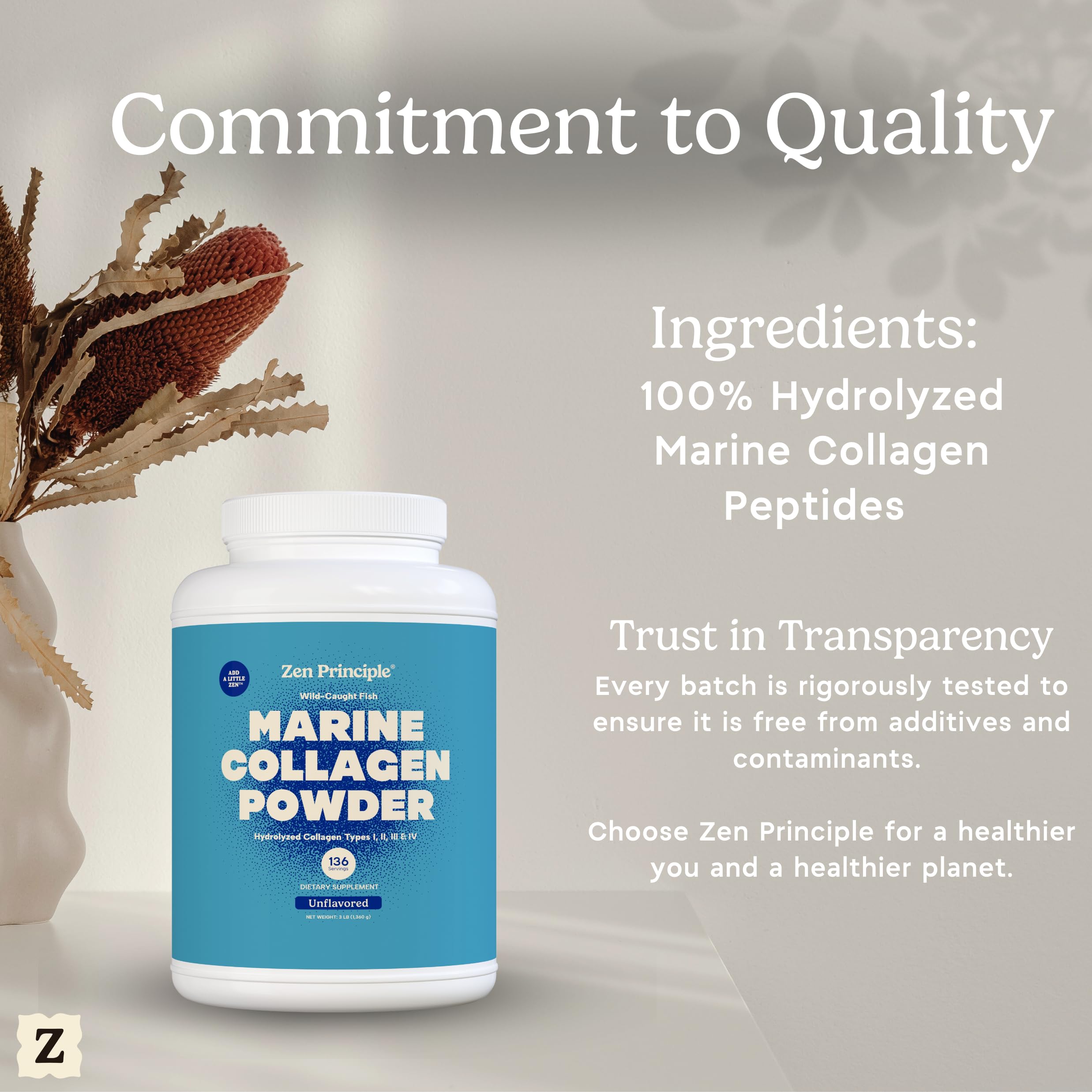 Zen Principle sources wild-caught fish, emphasizing sustainable non-GMO ingredients