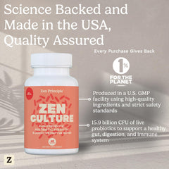 Zen Principle ZenCulture packaging beside a healthy snack suggesting digestive-friendly routine.