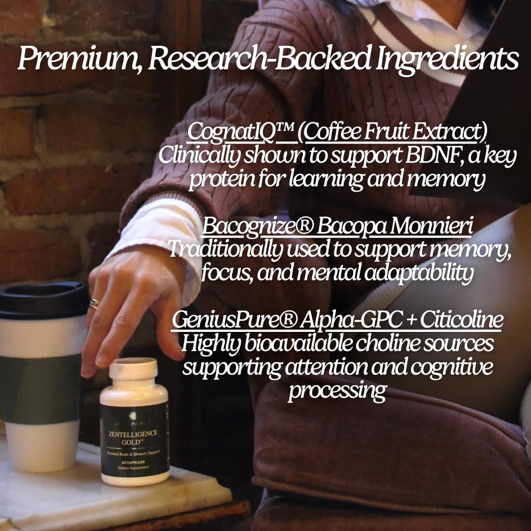 Zen Principle Zentelligence Gold ingredients close-up featuring CognatIQ and Bacognize.