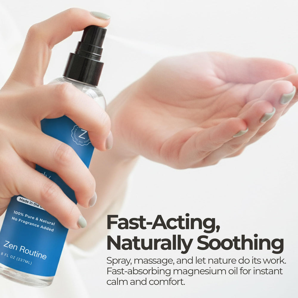 Zen Routine soothing magnesium lotion for feet after a long day.