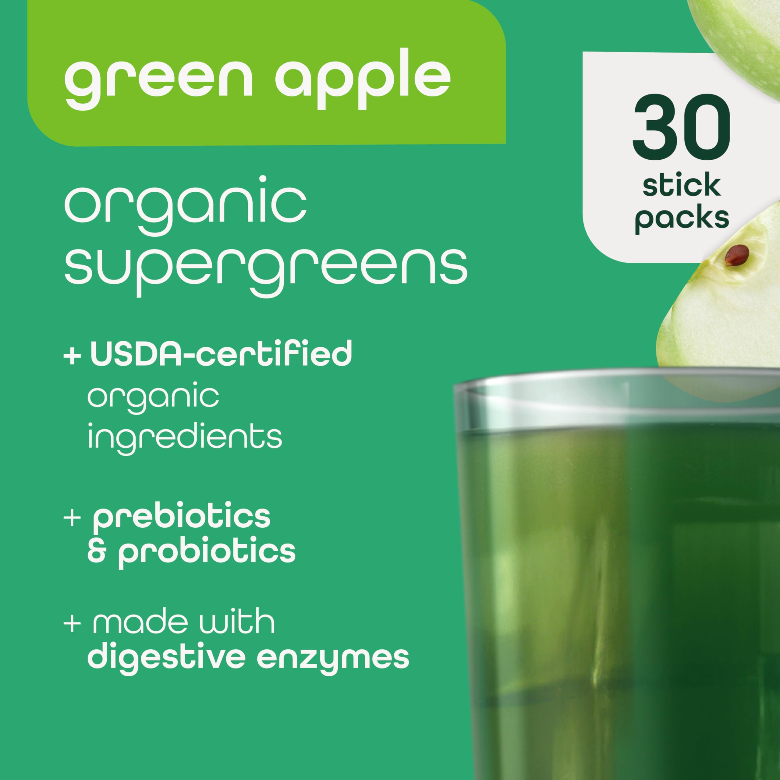 Zena Nutrition Green Apple flavor powder being dispensed with a scoop for easy mixing