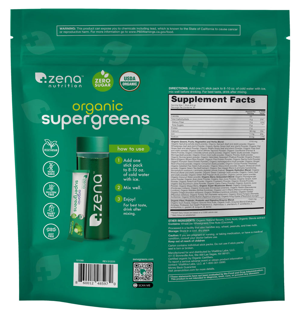 Zena Nutrition Fresh greens ingredients with leaves and vegetables imagery