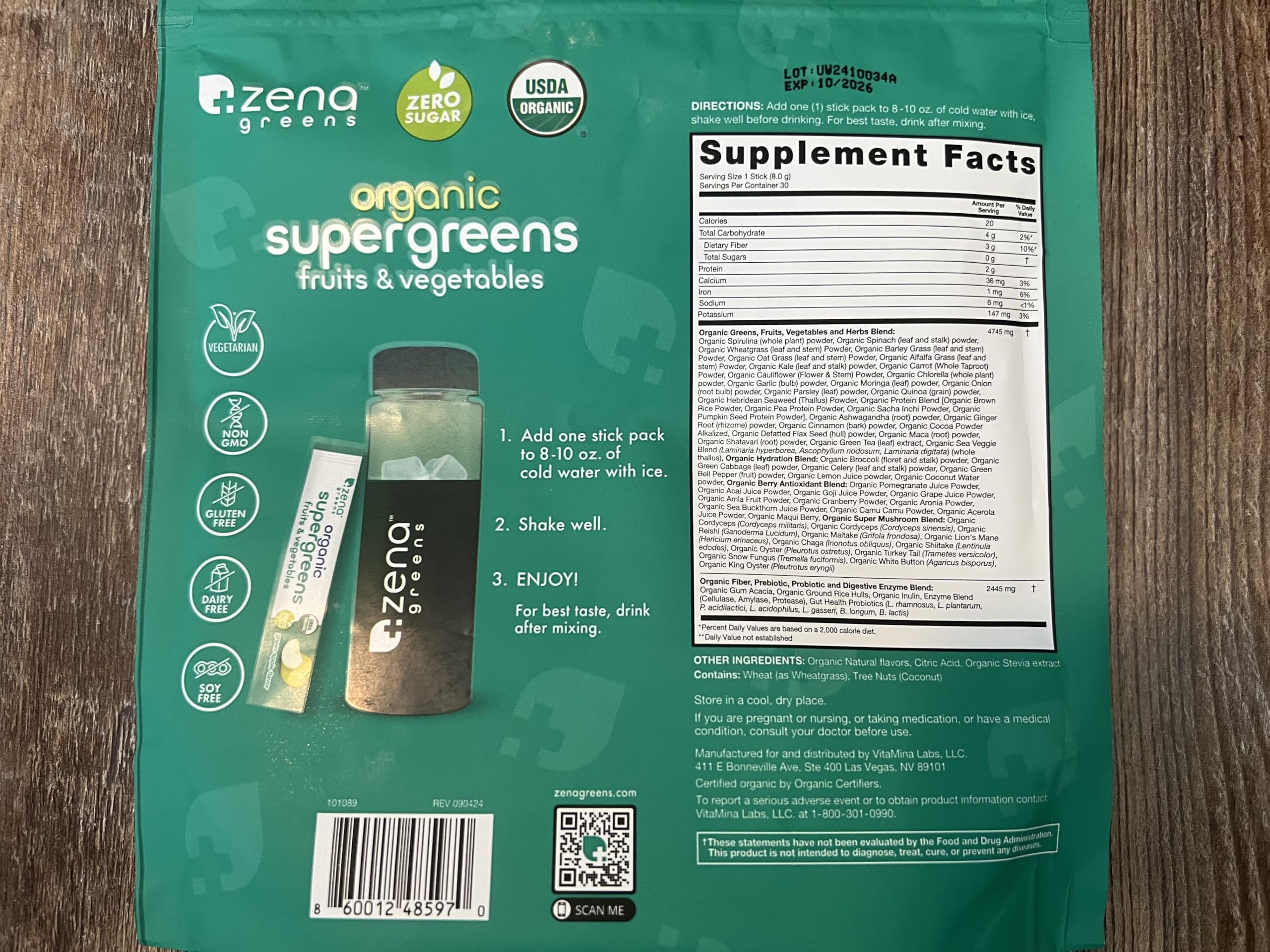 Zena Nutrition Made in USA with third-party lab testing label