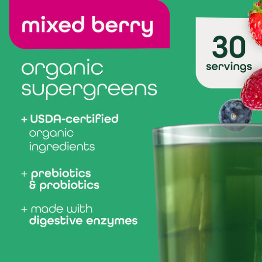 Zena Nutrition Mixed Berry flavor front label signals tasty, sugar-free greens support
