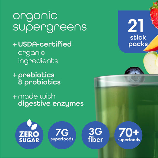Zena Nutrition Organic Super Greens label closeup highlighting zero sugar and clean ingredients