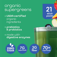 Zena Nutrition Organic Super Greens label closeup highlighting zero sugar and clean ingredients