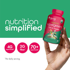 Zena Nutrition Organic Super Greens label highlights USDA Organic certification.