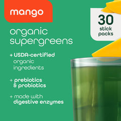 Zena Nutrition Organic Super Greens mango flavor powder ready to mix