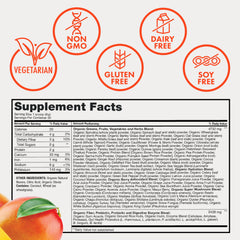 Zena Nutrition Organic Super Greens mango powder dissolving in a glass
