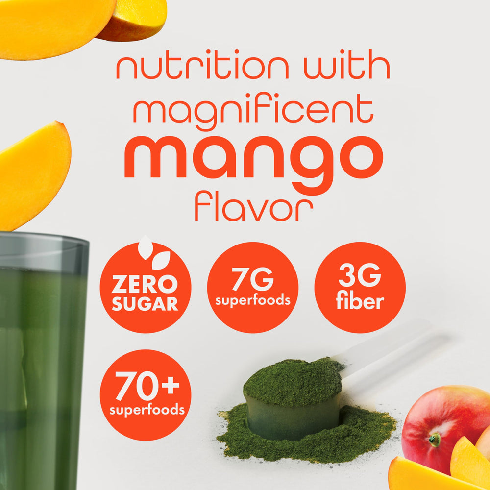 Zena Nutrition Organic Super Greens mango shaker ready for a refreshing blend