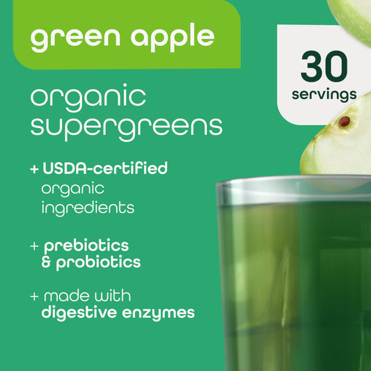 Zena Nutrition Organic Super Greens bottle back highlights USDA Organic ingredients.