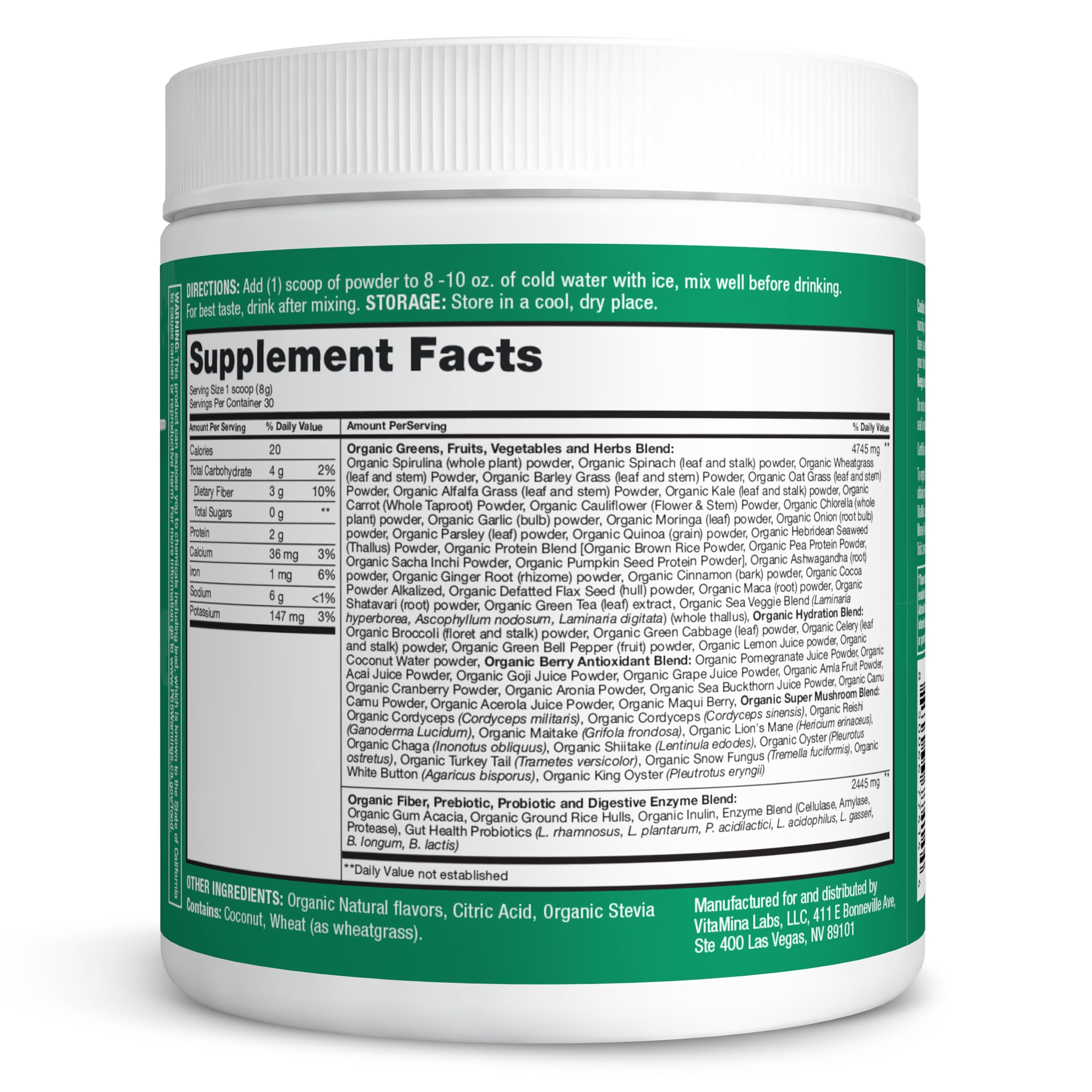 Zena Nutrition Organic Super Greens stirred into yogurt for a nutrient boost.