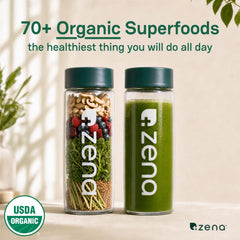Polvo de Zena Nutrition Super Greens con sabor manzana verde para batidos diarios.