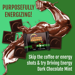 Close-up of ZenEvo Driving Energy Bite, dark chocolate mint energizing flavor.