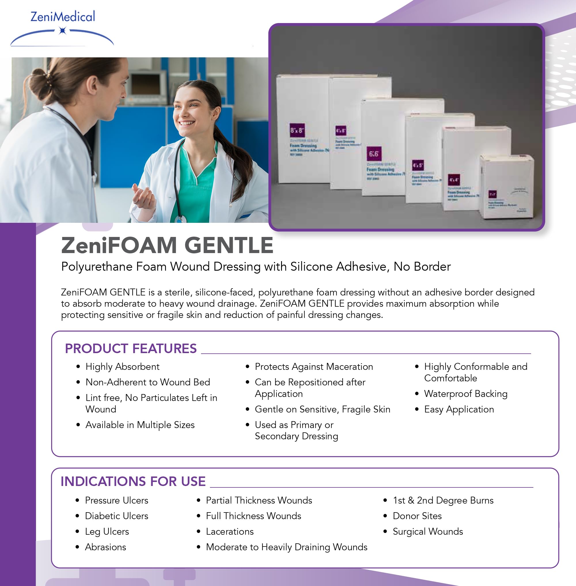 Zeni Medical ZeniFoam Gentle waterproof backing protects wound area from moisture.