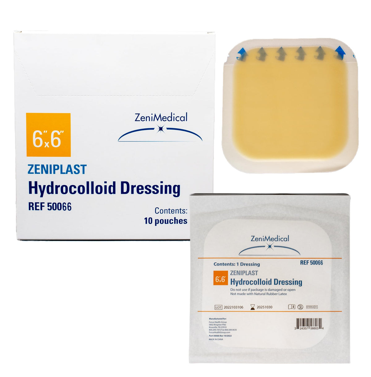 ZeniPlast 6x6 hydrocolloid dressing provides extended-wear wound protection.