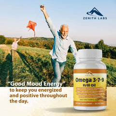 Zenith Labs Omega 379 label closeup shows blend and serving.