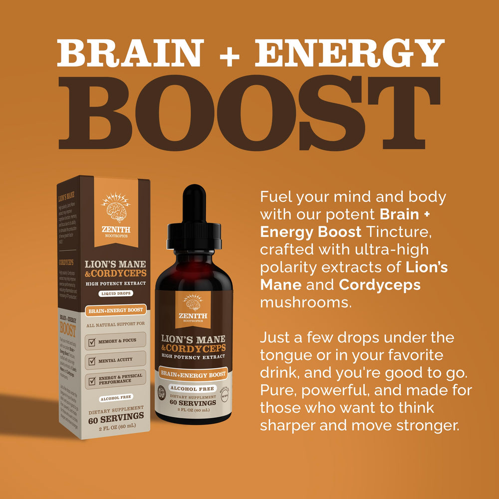 Zenith Nootropics Lions Mane Cordyceps label closeup for ingredient clarity