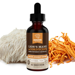 Zenith Nootropics Lions Mane Cordyceps made in USA badge on bottle