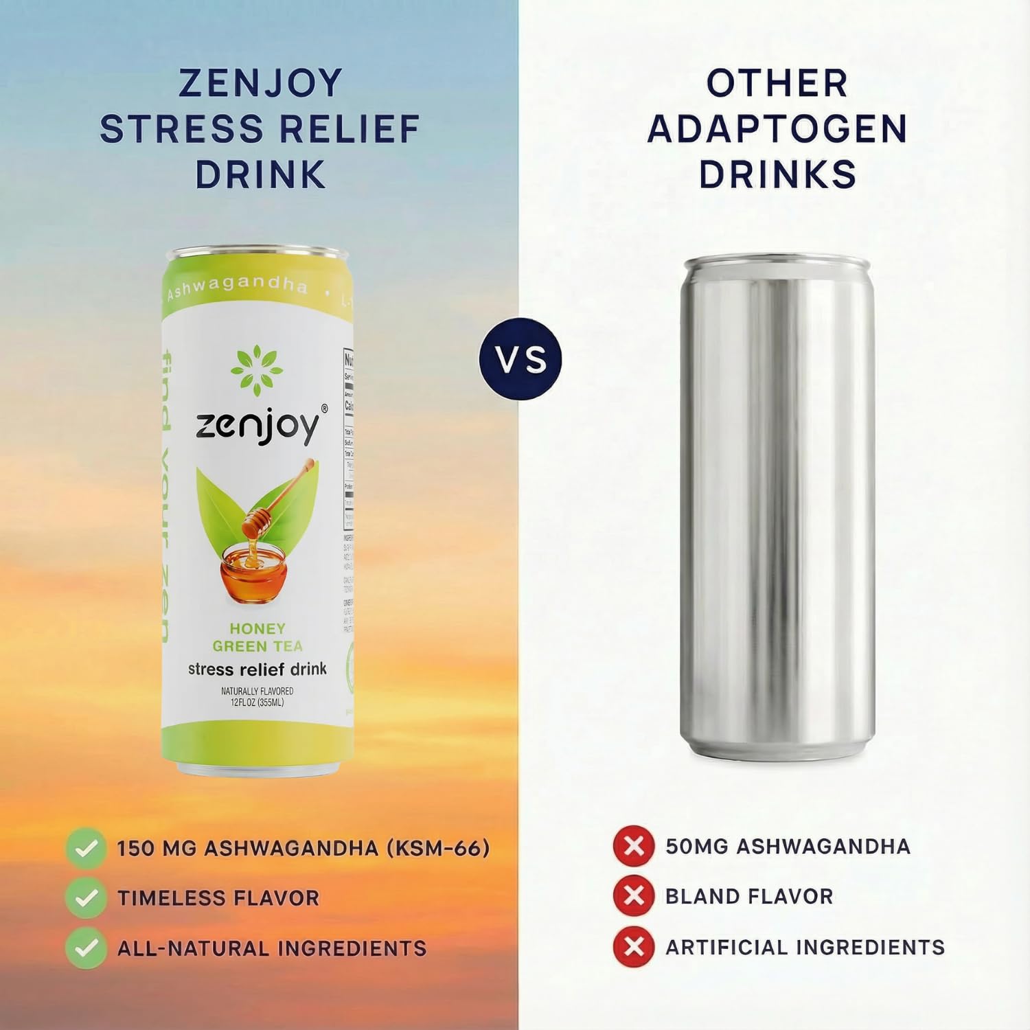 Zenjoy ashwagandha and lemon balm blend close-up for balanced calm.