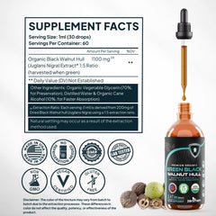 Zenmen Green Black Walnut Tincture label highlights organic and non-GMO quality