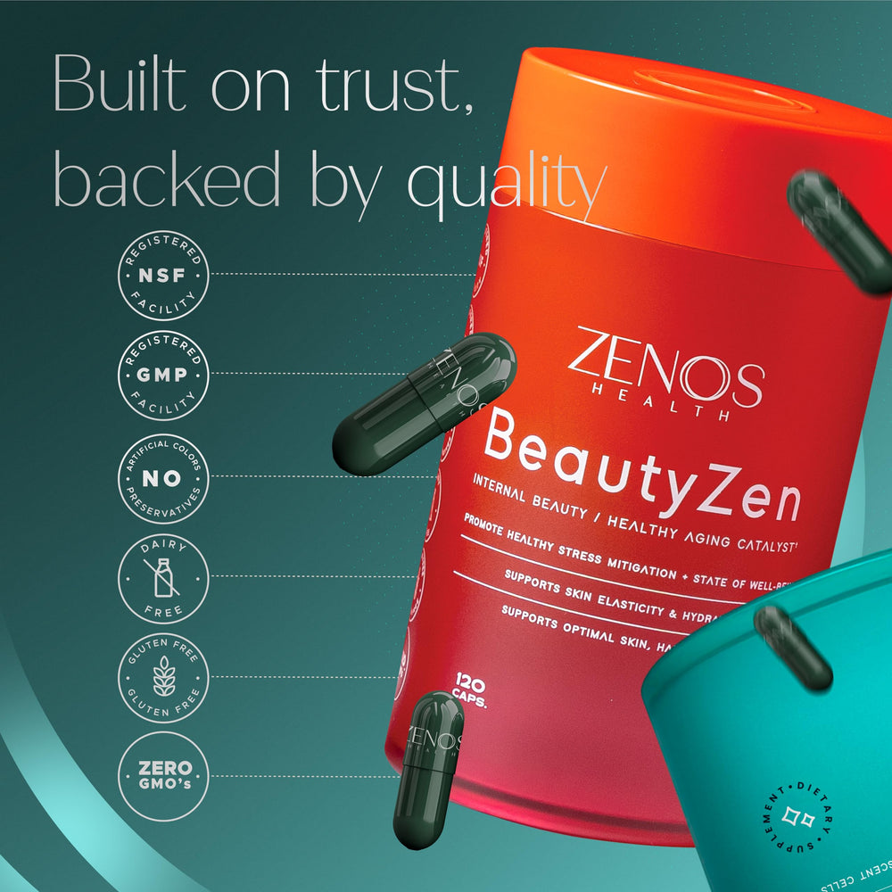 Zenos Health BeautyZen biotin icon communicates nutrient support for hair shine.