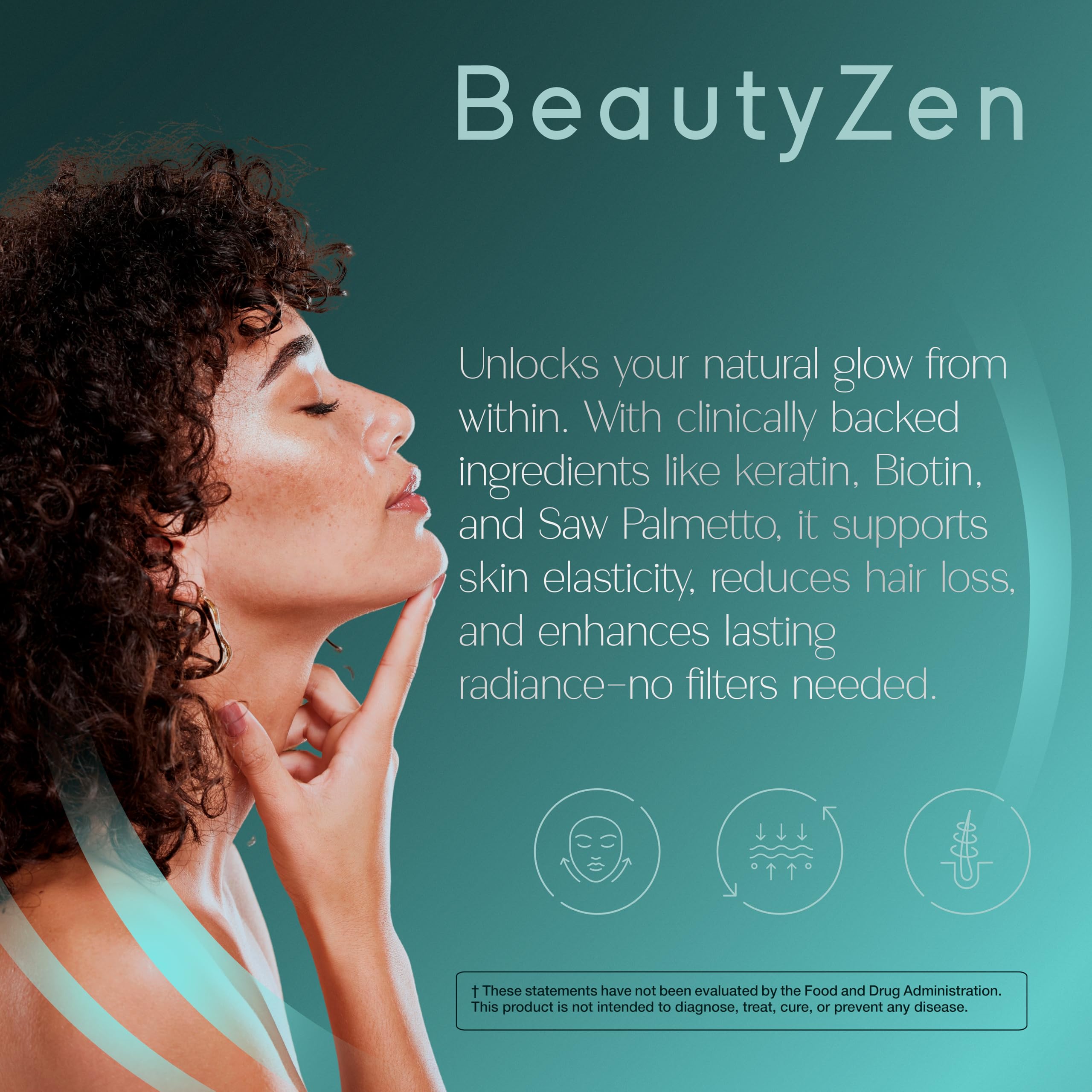 Zenos Health BeautyZen keratin ingredient icon illustrates hair and skin structure support.