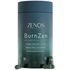 Zenos Health BurnZen bottle with daily energy support and precise dosage.